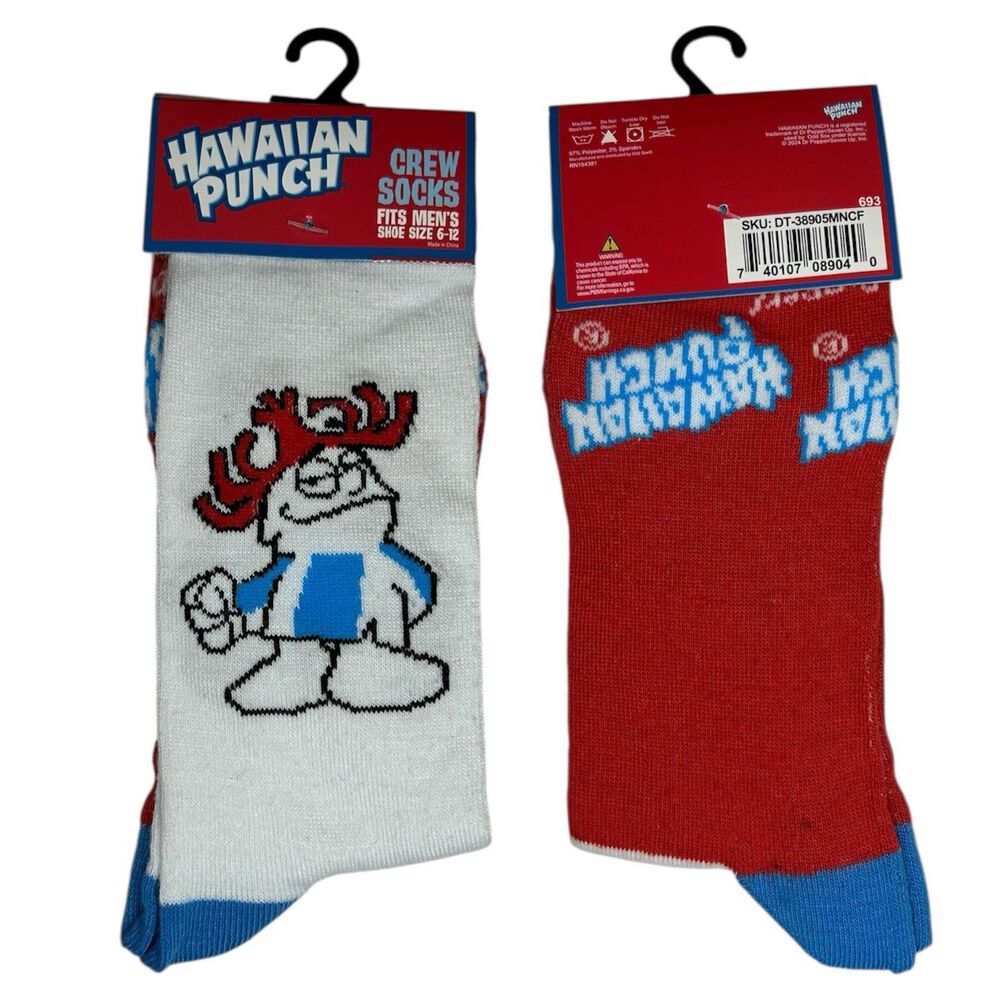 1x Hawaiian Punch Novelty Crew Socks Adult Set One Size